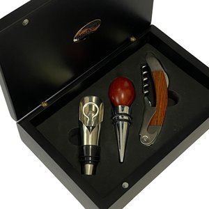 Trudeau Wine Opener Set - Corkscrew, Wine Pourer, Wine Bottle Stopper, Wood Box